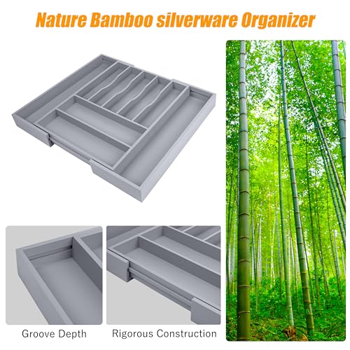 Kitchen Silverware Drawer Organizer and Storage Cabinet Utensil Rack Bathroom Counter Vanity Extra Large Big Cooking Drawer Organizers Countertop Pantry Storage Cabinet Best Kitchen Must Haves 2025 - color: Gray, size: 9 Slots Expandable