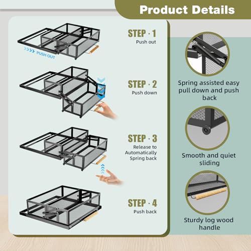 HOUSE AGAIN 2 Tier Pull Out&Down Cabinet Organizer, Drop Down Spice Rack Shelf Easy Reach for Upper Kitchen Cabinet, Slide Out Storage Basket Drawer with Handle for Pantry/Cupboard/Office, 2 Fix Mode