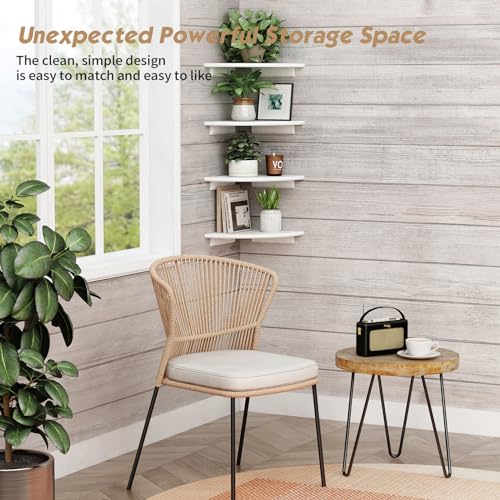 Forbena Corner White Floating Book Shelves for Wall Set of 4, Wood Nursery Corner Bookshelf for Kids Bedroom, Large Modern Round Wall Bookshelves for Living Room Decor, Indoor Plants, Bathroom - color: 1. White, size: 12" Depth