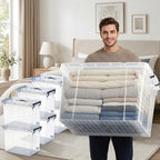 358 QT Set Heavy-Duty Stackable Clear Storage Bins with Lids - Premium Clear Plastic Organizing Containers for Home, Office, BPA-Free, Pull Handles and Secure Latches - style: 358QT (72QT X 4 Pack+42QT+28QT)