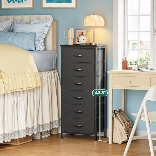 Huuger 43.3 Inch Tall Dresser for Bedroom, 6 Drawer Night Stand & Chests of Drawers, Fabric Dresser for Closet, Bedroom, Nightstand, End Table with Metal Frame, Storage Tower with Fabric Bins, Black - color: Black, size: 43.3inch(6 Drawers)