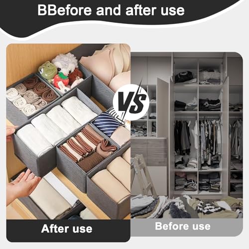 1 Pcs Drawer Organizer Storage Box for Underwear Socks Closet Divider for Wardrobe Dresser Vanity Space Saving Use(6-Grid Grey) - color: Grey-3, size: Small