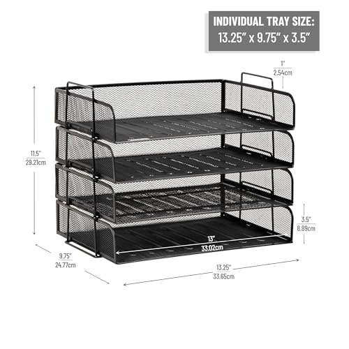 Mind Reader Stackable Paper Tray, Desktop Organizer, File Storage, Office, Metal Mesh, 4 Pcs., Black - color: Black, size: 13.3" x 9.8" x 11.3"