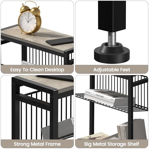 Small Side Table for Small Space, 3-Tier Narrow End Table with Magazine Holder, Slim Nightstand, Skinny Snack Couch Table in Living Room, Bedroom, Study, Kitchen and Balcony (Greige) - color: Greige