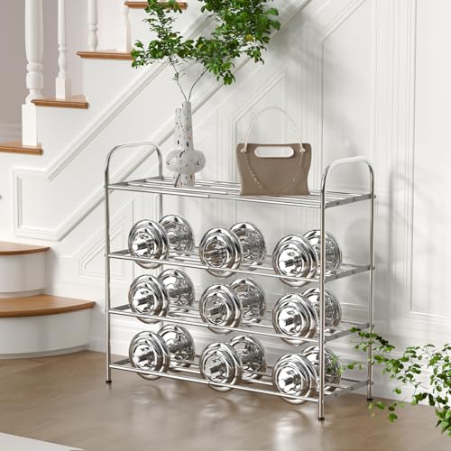 4 Tier Expandable Shoe Rack for Closet, Stainless Steel Shoe Shelf, Strong Weight Capacity Shoes Organizer, Easy to Install and Saving Space Standing Shelf with Sturdy Frame(4 Tier) - size: 4 Tier