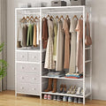 Auromie Clothes Rack with 5 Drawers & 4 Storage Shelves, 59.1W*70.9H Heavy Duty Clothing Rack with 2 Hanging Rods, Wardrobe Closet Organizer System with 5 Hooks, Freestanding Garment Rack (White) - color: White