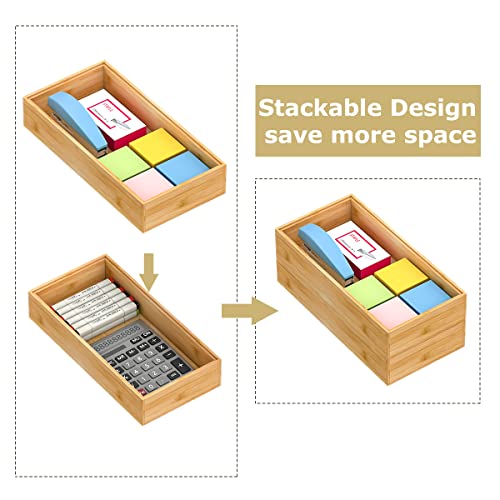Bamboo Kitchen Drawer Organizer,Stackable Silverware Tray Utensil Organizer Cutlery Holder for Kitchen,Wooden Storage Box for Bathroom, Multi-Use Drawer Organizer for Office,Makeup(12x6x2.5 inch） - size: 12x6x2.5inch