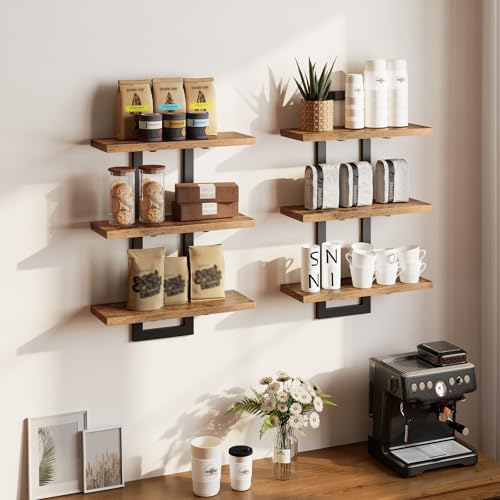HOOBRO Floating Shelves, Set of 2 Wall Shelves, 3-Tier Wall Mounted Storage Shelves, Hanging Bathroom Shelves, for Living Room, Bedroom, Bathroom, Kitchen, Rustic Brown and Black BF31BJP201