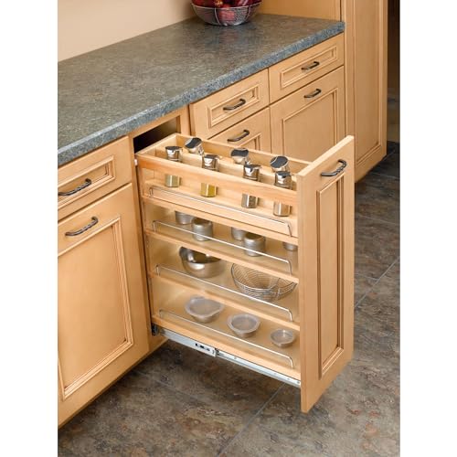 Rev-A-Shelf 8" Pullout Kitchen Cabinet Storage Organizer Slide Out Pantry Spice Rack with Adjustable Shelves for 8.5" W Cabinet Opening, 448-BC-8C - size: 8"W"