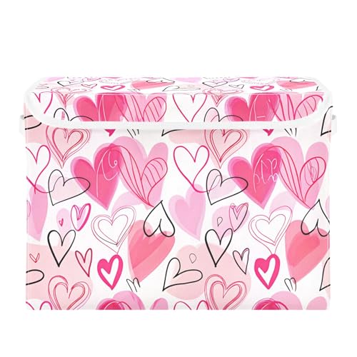 xigua Valentine's Day Storage Bins with Lids and Carrying Handle,Foldable Storage Boxes Organizer Containers Baskets Cube with Cover for Home Bedroom Closet Office - color: Valentine
