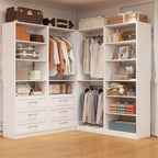 Closet System with 4 Sets, 8-21FT Closet Organizer Systems with 6 Drawers & 7 Hanging Rods & Adjustable Shelves, Walk in Closet Standalone Closet System Modular Closet System Set White