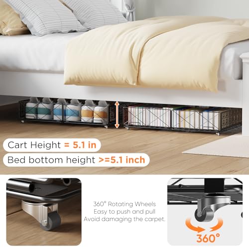 Under Bed Storage with Wheels, Rollable Under Bed Storage Container, Foldable Metal Under Bed Organizer for Bedroom Clothes Shoes Blankets Storage (2black, Black) - style: 2 Pack
