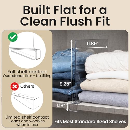 6- Pack Clear Acrylic Shelf Dividers-Non-Slip Closet Organizers for Sweaters, Bags, Towels- Shelf Separators for Bedroom, Kitchen, Office
