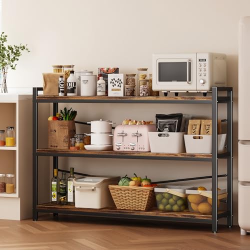 3 Tier Bookshelf 47.24" Width, Wood and Metal Etagere Bookcase, Vintage Farmhouse Modern Wooden Large Book Shelf for Home Living Room Bedroom Office Storage(Rustic Brown) - color: Rustic, size: 3 Tier - 47.2" W