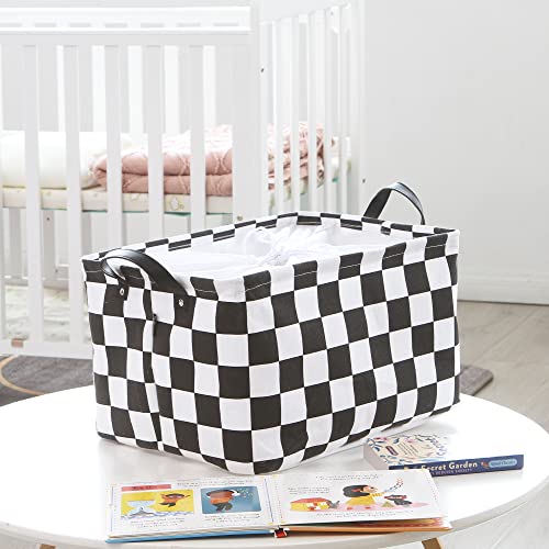 Hinwo Large Canvas Fabric Storage Basket with Handles, 33L/8.6-Gal Rectangle Bin, Collapsible Storage Box, Clothes, Toys, Blankets Organizer, 16.5 x 12 x 10 Inches (L, Black Checkerboard) - color: Black Checkerboard, size: L/16.5 x 12 x 10"/1-Pack