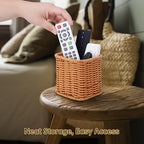 NiHome Remote Caddy, Bedside Remote Control Holder, Synthetic Rattan Organizer for TV Remotes, Makeup Brushes & Office Supplies, Stylish Remote Holder for Table, Living Room, Bedroom & Office