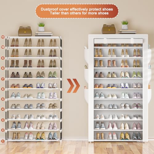 OYREL Shoe Rack 10Tier Large Capacity 50-56Pairs Beautiful Tall Shoe Shelf Free Standing Storage Cabinet Entryway Closet - size: 10Tier White