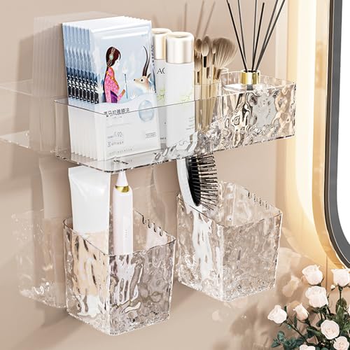 Lae Nuvole Wall Mounted Bathroom Caddy Organizer, Adhesive Shower Shelf for Inside Shower Caddy Plastic Bathroom Organizers and Storage for Wall, Makeup, Bath, Home Decor, No Drilling (Clear) - color: Clear - 1 Pack