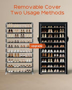 CASAMAYA Shoe Rack with Covers, 10 Tiers Tall Shoe Rack Organizer, Large Capacity Shoe Shelf Storage, Hold 40 Pairs of Shoes, Vertical Shoe Storage Organizer for Closet, Entryway, Black, SRT104B01 - size: 30.1"W - 10 Tier