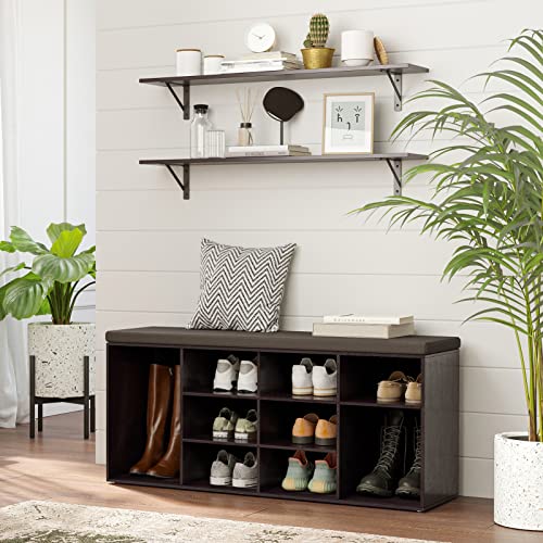 DINZI LVJ Long Wall Shelves, 31.5 Inch Wall Mounted Shelves Set of 2, Easy-to-Install, Wall Storage Ledges with Sturdy Metal Brackets for Living Room, Bathroom, Bedroom, Kitchen, Espresso - color: Espresso, size: 31.5 Inch
