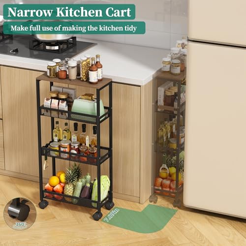 TIPGO Utility Slim Storage Cart, 4 Tier Rolling Cart with Wheels, Narrow Storage Cabinet for Bathroom, Laundry Shelves for Room Organization, Small Organizer for Kitchen, Office and Dorm (Black) - color: Black