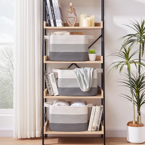 OIASKET Storage Baskets for Organizing, Woven Baskets for Shelves, Rectangle Decorative Organizer for Storage Clothes, Toy, Books, Towels Nursery Bins 3 Pack (Gradient Grey, 15.75"x11.8"x9.85") - color: Gradient Grey, size: 15.75"x11.8"x9.85"