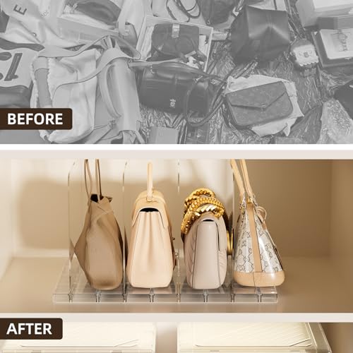 JOYZAN Stackable Purse Organizer for Closet, Adjustable Closet Purse Organizer, Clear Acrylic Shelf Dividers, Detachable Handbag Storage Separator Dividers for Home, Office - 2 Pack - size: 2 Pack