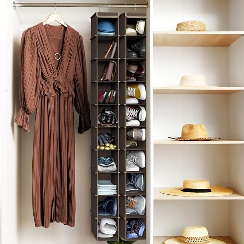 Simple Houseware 10 Shelves Hanging Shoes Organizer Holder for Closet, Brown - color: Brown, size: 1-Pack