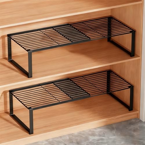 Multi-Functional Adjustable Metal Wire Shoe Rack Organizer - Stackable Shoe Storage for Closet, Extendable 15-24.4in, Retractable Entryway Shoe Cabinet Shelf (Black, 2 Pack) - color: Black, size: 2 Pack