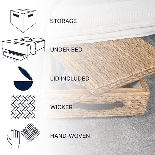 happimess BSK1006A 26.38" Chett Minimalist Hand-Woven Hyacinth/Wood Underbed Storage Bin with Wheels and Handles for Storage and Decoration in Bathroom, Bedroom, Closet, Entryway, Guest Room, Natural - color: Natural