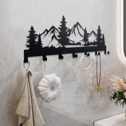 Metal Key Holder, Wall Mounted Key Hooks, Key Holder for Wall, Key Organizer Rack with 7 Hooks, Key Hanger Decor for Kitchen, Entryway, Hallway, Bedroom, Doorway (Mountain 12IN) - color: Mountain, size: 12 Inch