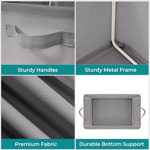 Storage Basket Bins with Metal Frame, Large Collapsible Fabric Storage Baskets for Organizing Shelf, Basket Organizer W/Handles for Blankets, Towels, Laundry, Shelves, 18-Pack, Grey - color: Gray, size: 18 PACK