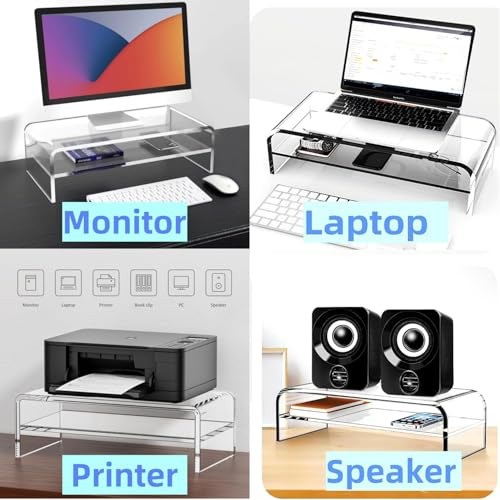 Acrylic Monitor Stand, 2 Tier Riser with Storage Shelf, Clear, 16/20 Inch, Home Office Desk Organizer (16in) - size: 16in