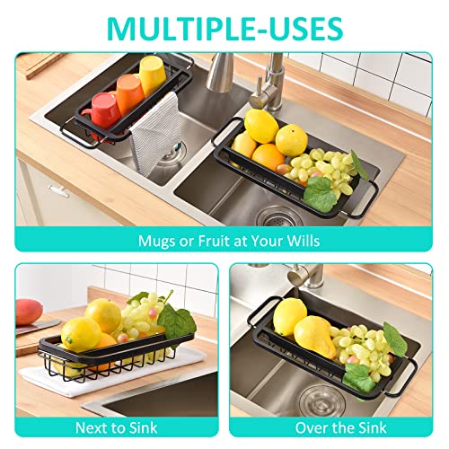 TOOLF Expandable Sink Caddy with Dish Towel Bar, Adjustable Over-The-Sink Organizer for Kitchen, Rustproof Sponge Holder and Drying Rack - size: Small