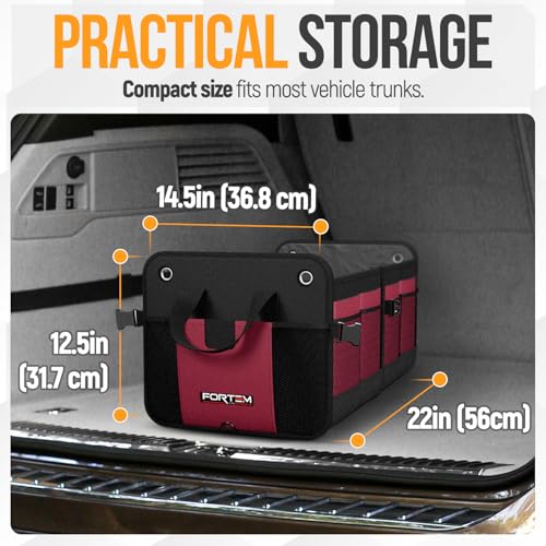 FORTEM Trunk Organizer For SUV Car Organizer and Storage, Collapsible Multi-Compartment Storage Bag Car Accessories for Women Men, 1680D Oxford, Non Slip Bottom, Adjustable Straps, Soft Cover (65L) - color: Red, size: Large (65L)