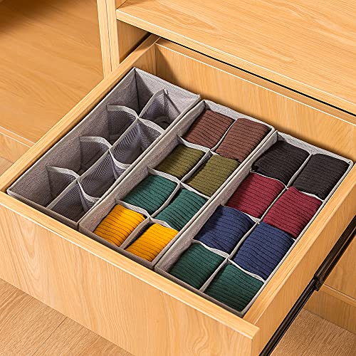 Qozary 3 Pack Sock Underwear Drawer Organizer Dividers, Collapsible Cabinet Closet Storage Boxes for Clothes, Socks, Lingerie, Underwear, Tie, Belt, Baby, Bedroom - color: Grey, size: 8 Cells