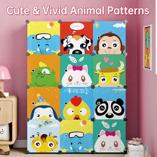 MAGINELS Children Wardrobe Kid Dresser Cute Baby Portable Closet Bedroom Armoire Clothes Hanging Storage Rack Cube Organizer,(Pink, 8 Cube & 2 Rod) - color: Pink, size: 12 Cube