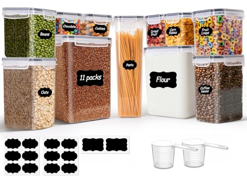 ComSaf Airtight Food Storage Containers with Lids, 11 Pcs Canisters Sets for the Kitchen, Plastic Pantry Organizers and Storage for Cereal, Flour, Sugar,Kitchen Storage Containers Include Labels - size: 7 Size-Rectangle