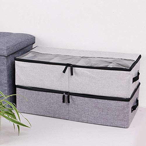 AARAINBOW Foldable Under Bed Clothes Organizer with Lid, Underbed Storage Container with Adjustable Dividers, Clear Window, Gray - color: Gray