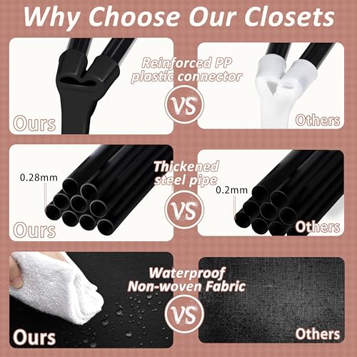 Wardrobe Closet, Quick and Easy Assembly, Black Portable Closet with 2 Hanging Rods 4 Storage Shelves and 8 Side Pockets, Sturdy and Stable Clothes Rack with Cover, for Bedroom and Dormitory - color: Black, size: 34 Inch