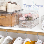 Plastic Food Storage 2 Pack Clear Container Bin with Handles for Organizing Kitchen, Pantry, Refrigerator, Freezer, Pantry, Cabinet, Closet, Bathroom. Stackable 10”x6”x3” - size: 10x6x3