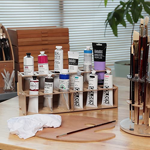 HG Art Concepts Mezzo Artist Paint & Brush Rack - Wood Grain Laminate Multi Layer Desk Stand Professional Storage Display Organizer for paintbrushes and Large Tubes