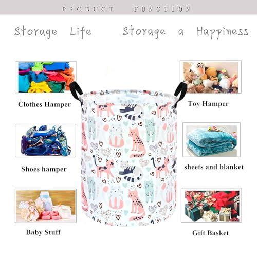 KUNRO Kids Laundry Hamper Clothes Gift Basket Storage Laundry Baskets Organizer Bin with Handles for Nursery Room (Cat) - color: Cat Pattern