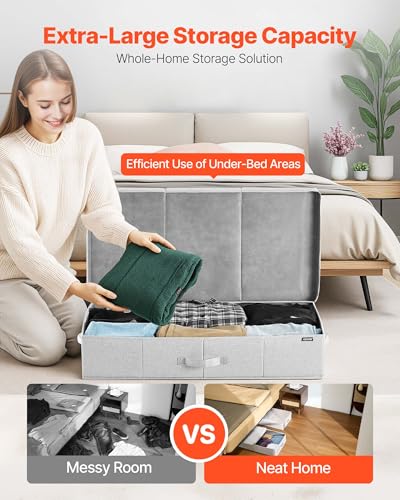 VEVOR Under Bed Storage with Lids, 31.7 x 15.9 x 6.1 Inch, 48L Large Underbed Clothes Storage Containers, Low Profile Gray Under Bed Drawer Shoe Organizer Bins Box for Blanket Shoe Bedroom, 2 Pack - style: A