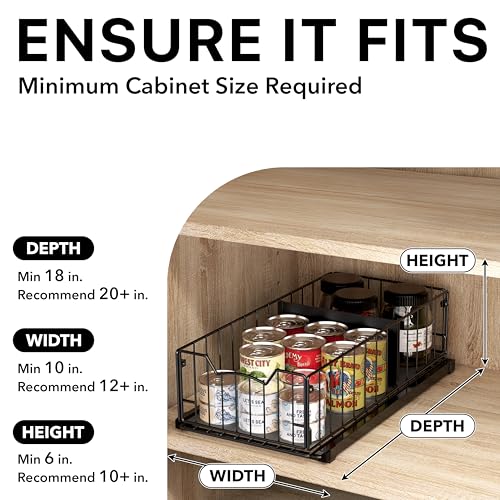 Simple Houseware Pull-Out Cabinet Sliding Basket Organizer, 17.2" D x 9.7" W x 5" H – Black, Ideal for Kitchen and Bathroom Cabinet Storage, Under Sink or Pantry Organization - color: Black