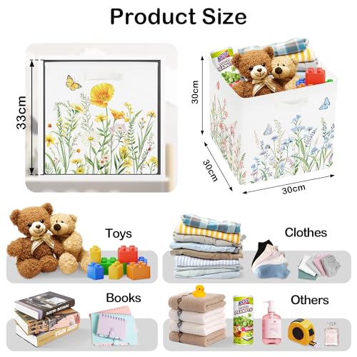 11.8" Wild Flower Storage Cube Organizer Set 3Pcs Clothes Storage Basket Bin for Closet Shelf Garden Butterfly Nursery Kid Room Book Toy Chest, Plant Bush - color: Plant Bush