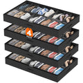 Lifewit Under Bed Shoe Storage Organizer 4 Pack(16 Shoes Cells), 4.3 Inches Profile Fabric Shoes Container Box with Clear Cover, Foldable Storage Bag with 2 Handles, Fits 32 to 64 Pairs - style: 16 Shoes Cells