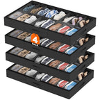 Lifewit Under Bed Shoe Storage Organizer 4 Pack(16 Shoes Cells), 4.3 Inches Profile Fabric Shoes Container Box with Clear Cover, Foldable Storage Bag with 2 Handles, Fits 32 to 64 Pairs - style: 16 Shoes Cells