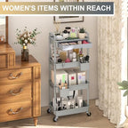 Goovilla 4 Tier Rolling Utility Cart Organizer with Removable Drawer, Stable and Sturdy Grey Rolling Storage Carts with 2 Lockable Wheels for Bathroom, Kitchen, Snack, Craft, Makeup, Baby Essentials - size: 4 Tier, style: Gray