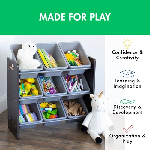 Humble Crew 9-Bin Toy Organizer – Sumatra Espresso/Grey Plastic Bins, 3-Tier Storage Solution for Kids' Playrooms and Nurseries - color: Espresso/Grey